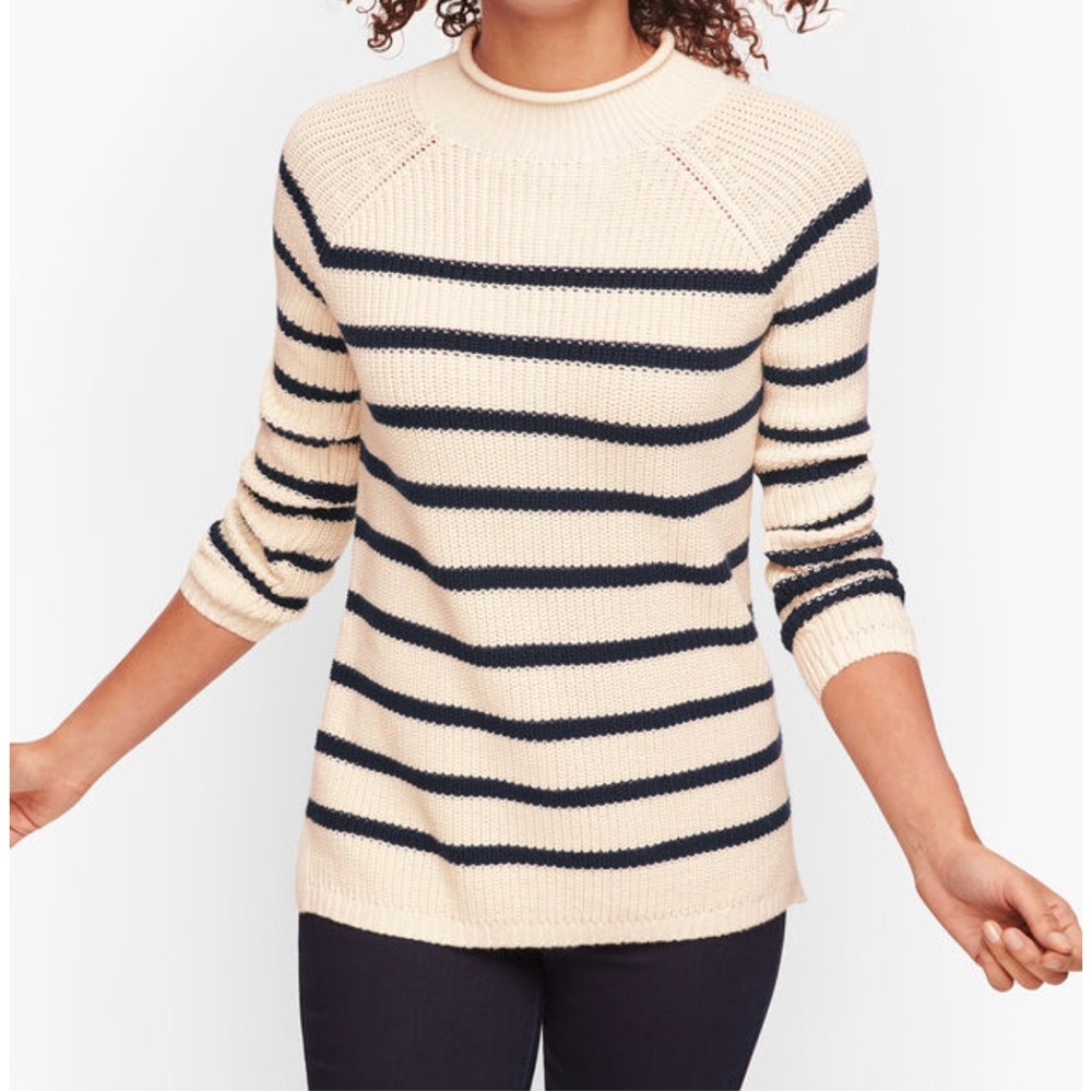 Talbots Striped Chunky Knit Cotton Pullover Sweater